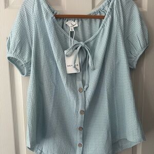NWT Heyson Short Sleeve Powder Blue Top Blouse Small